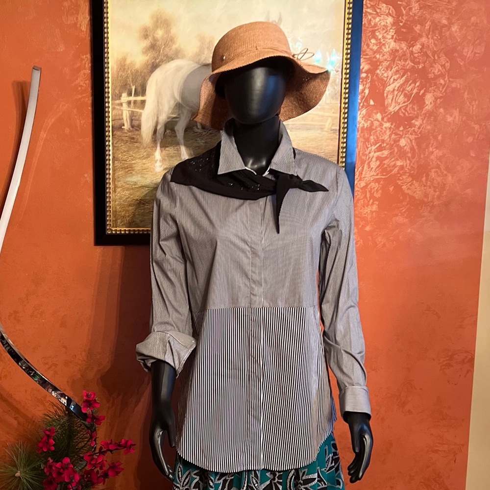 * Theory 
* Striped Long Sleeve Button-Up Top